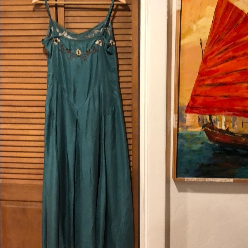 Vintage Whistles Silk Teal Embroidered Dress - Picture 3 of 6